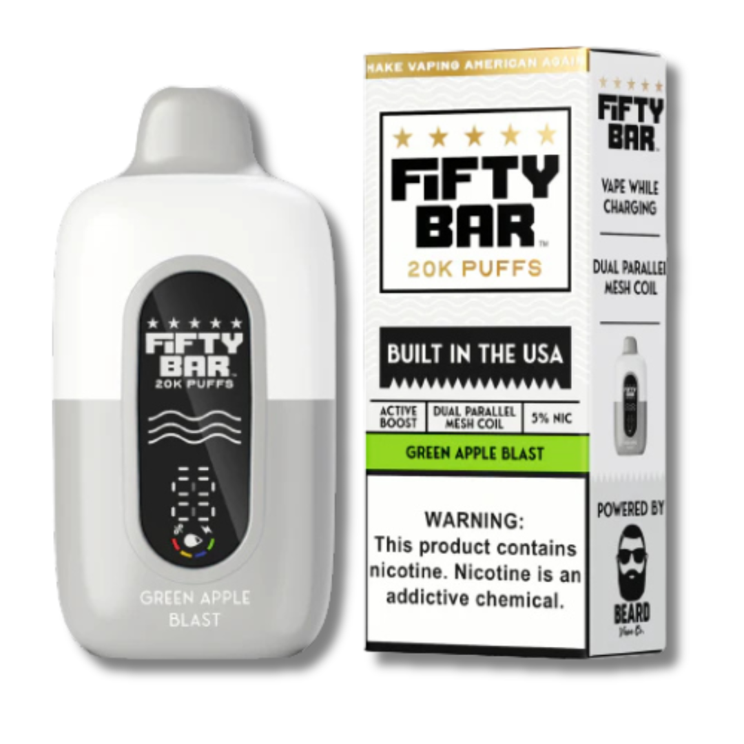 Fifty Bar 20K Disposable Vape - White Series - Green Apple Blast 