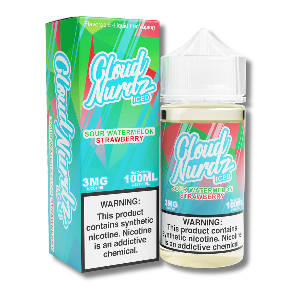 Cloud Nurdz Iced Freebase Vape Juice 100mL - Sour Watermelon Strawberry