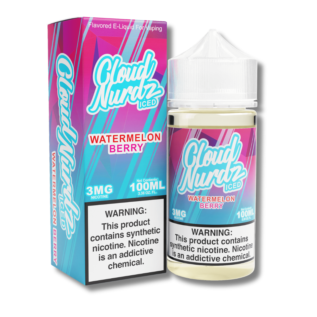 Cloud Nurdz Iced Freebase Vape Juice 100mL Watermelon Berry Iced