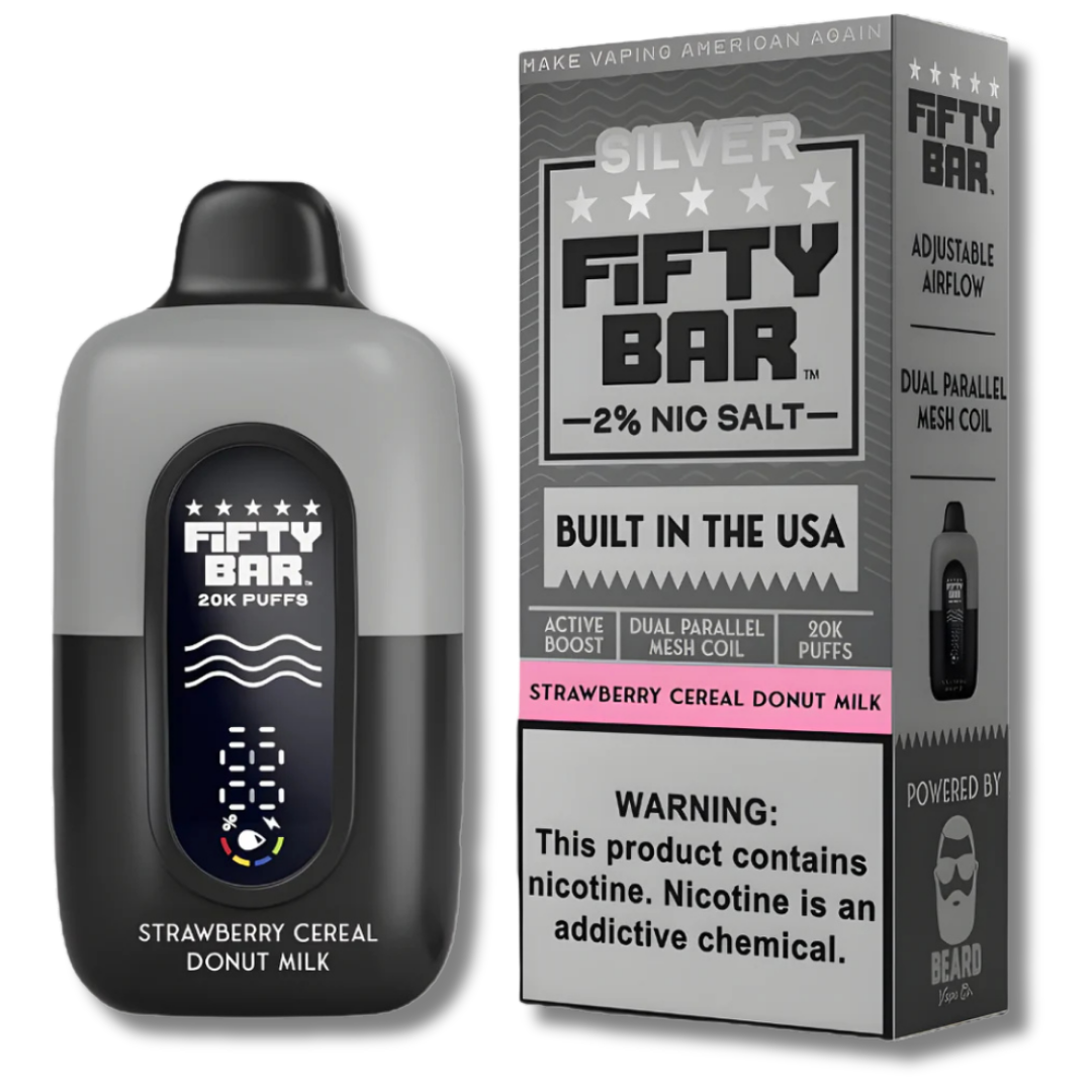 Fifty Bar V2 2% Nicotine Disposable Vape - Strawberry Cereal Donut milk